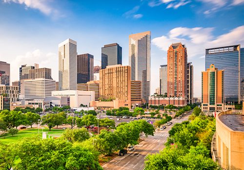 Image of downtown Houston, Tx with heading that reads, "Water Quality in Houston, TX"