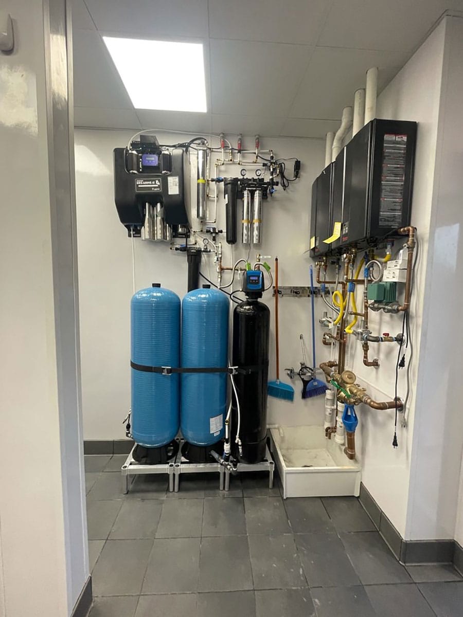 A commercial water filtration installation for a local coffee shop in Houston.