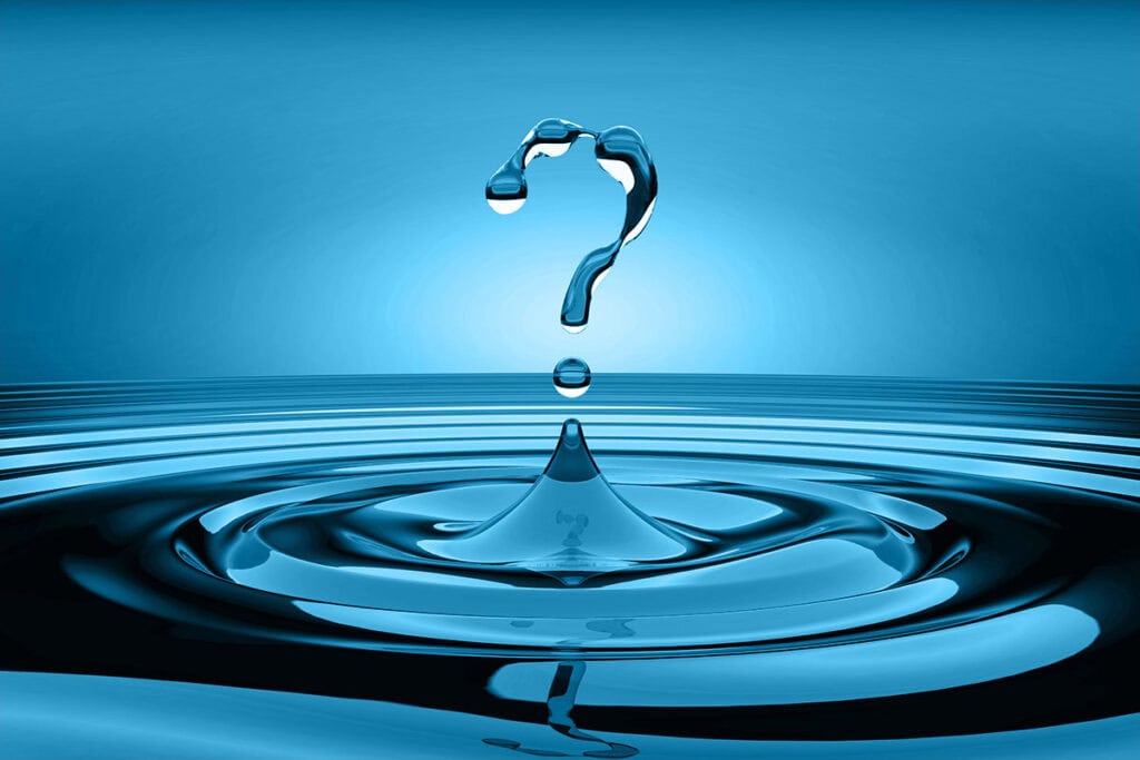 A blue water ripple with question mark, representing questions about Pearland water softener installation.
